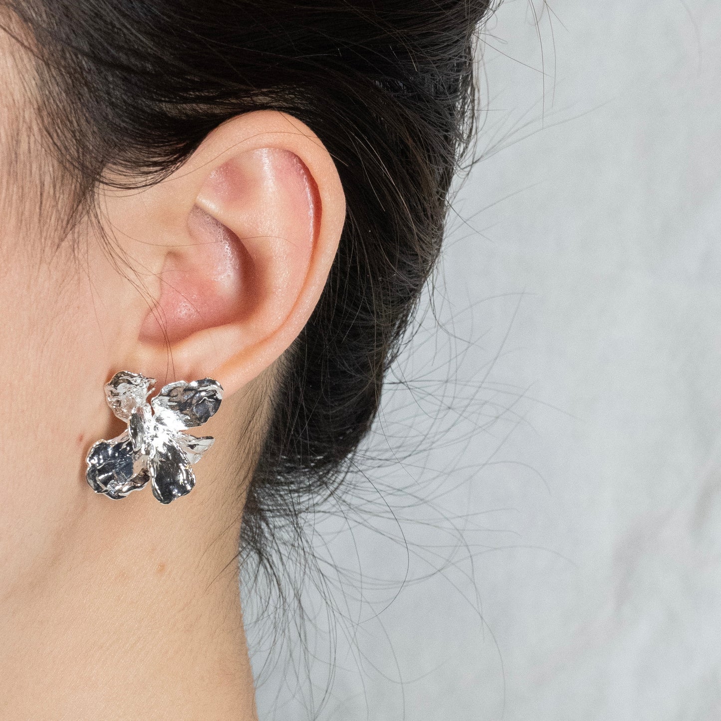 3D Silver Flower Earrings