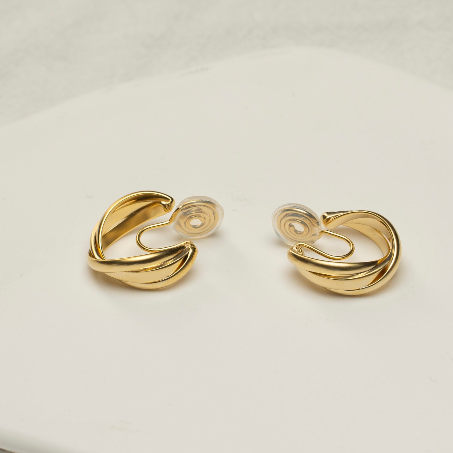 Matte Gold Twist Hoop Clip-On