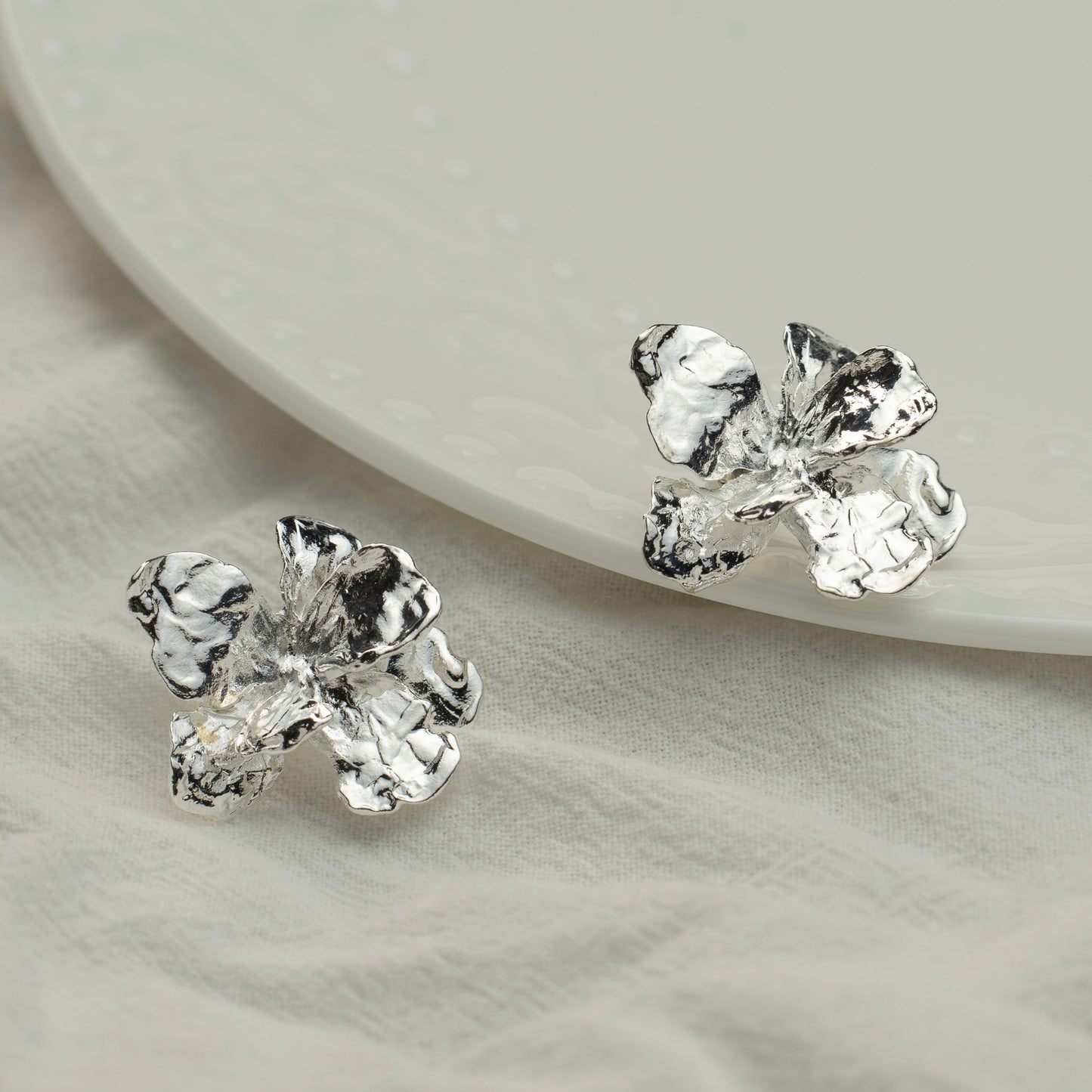 3D Silver Flower Earrings