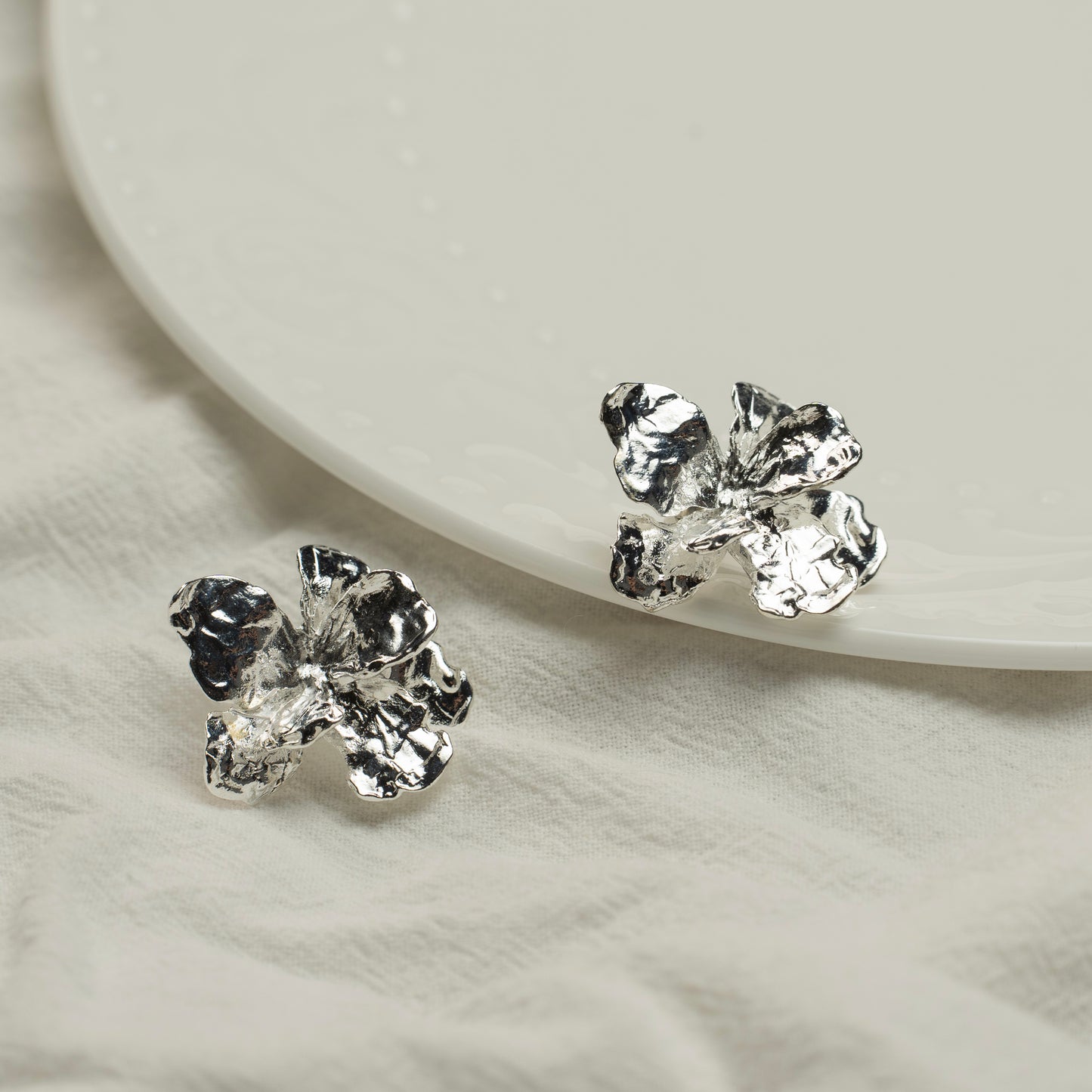 3D Silver Flower Earrings