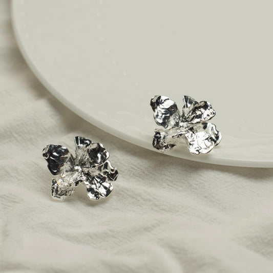 3D Silver Flower Earrings