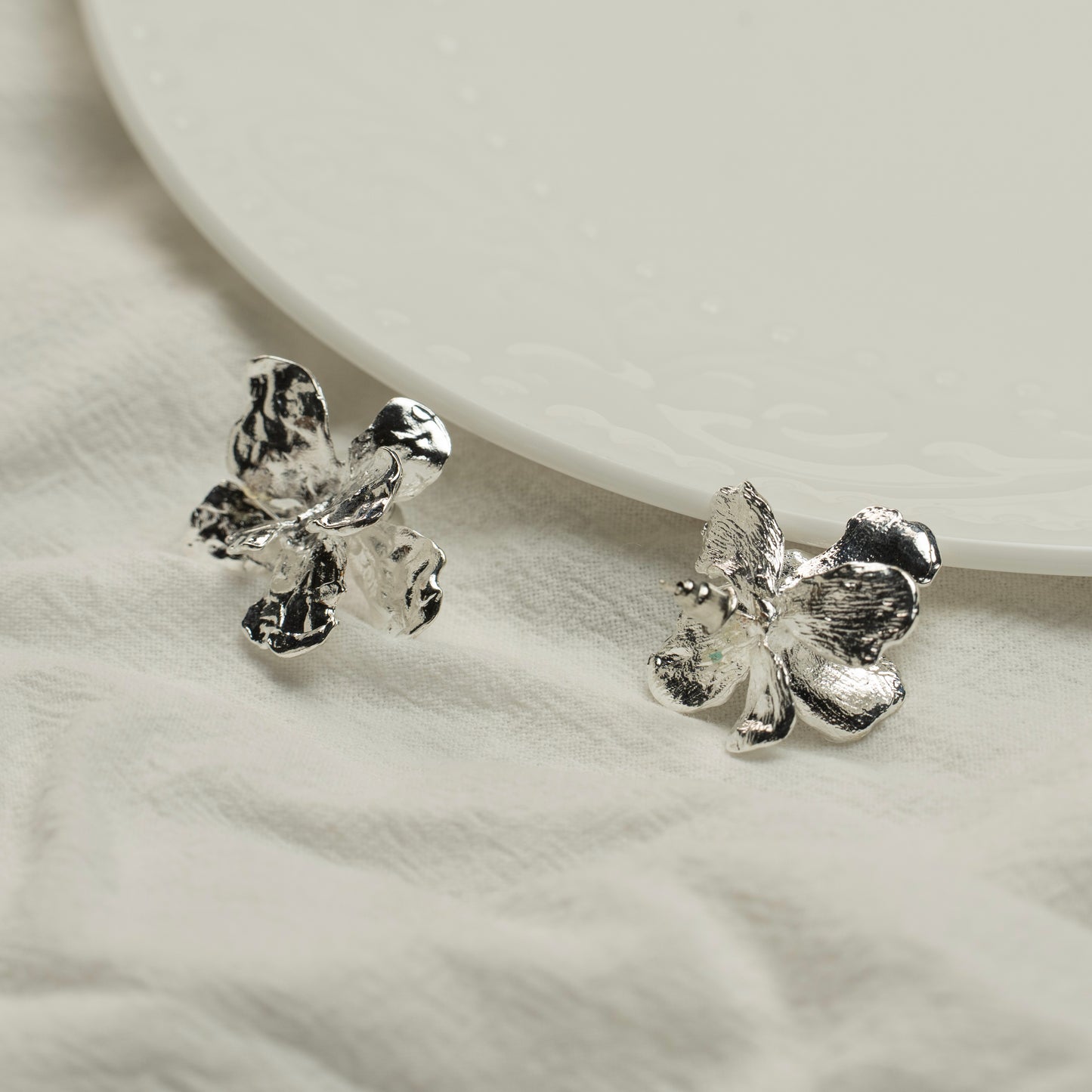 3D Silver Flower Earrings