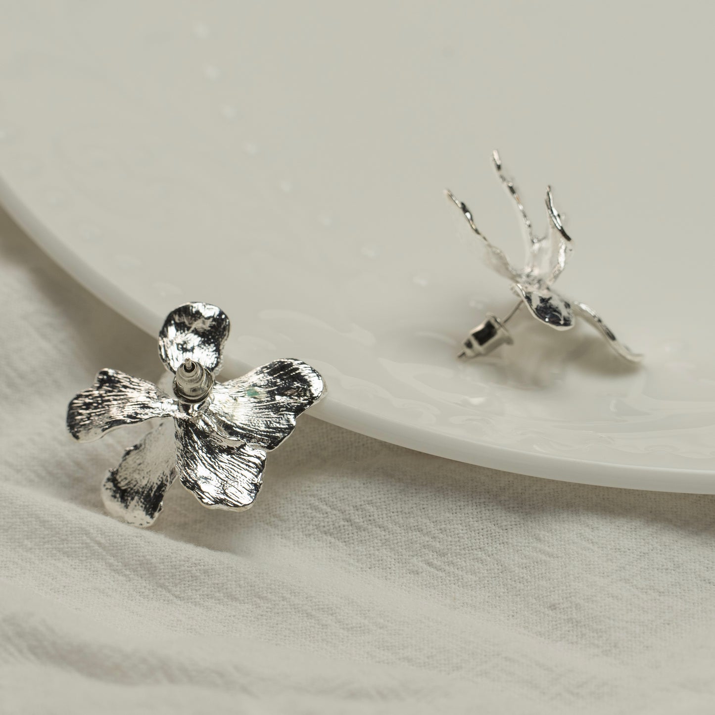 3D Silver Flower Earrings