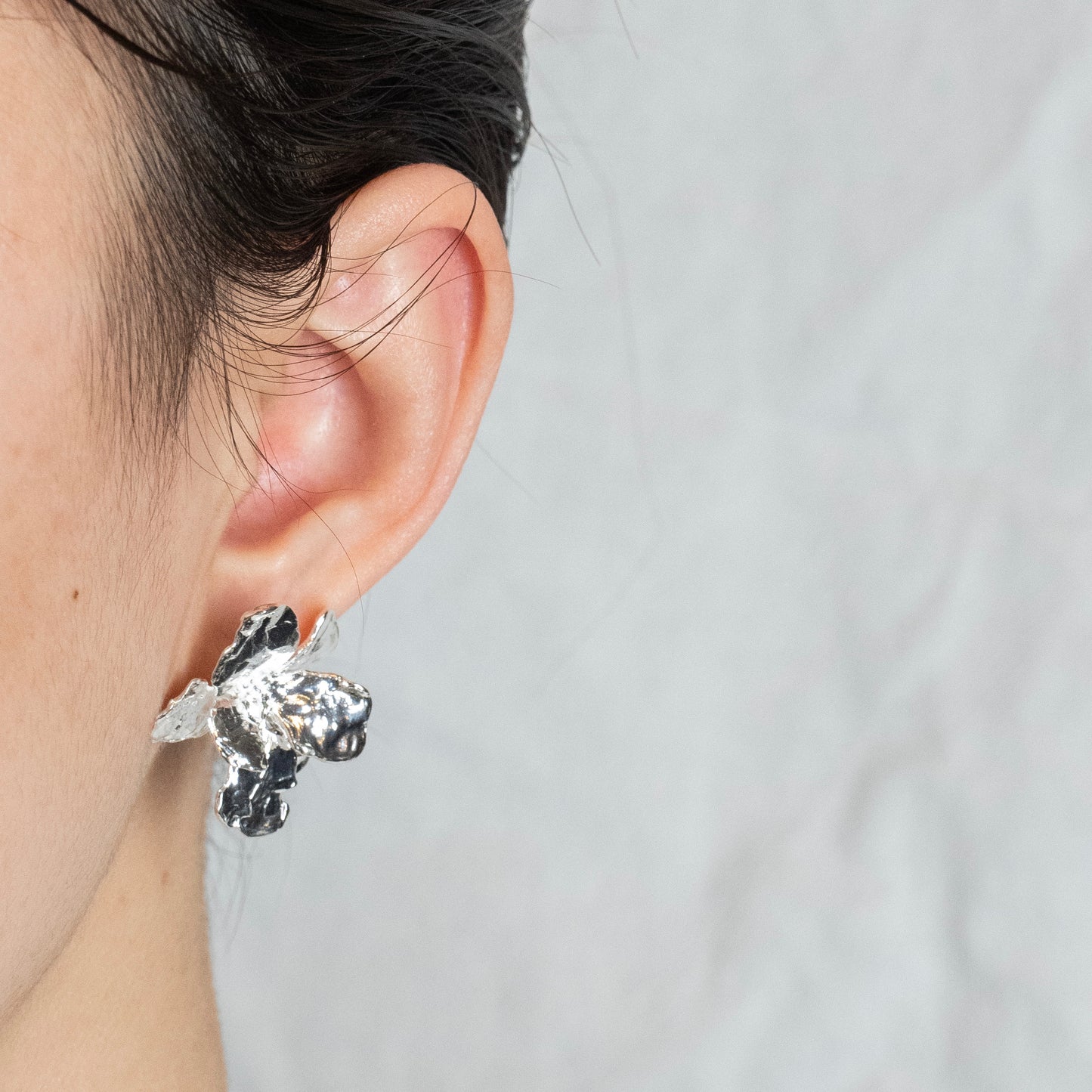 3D Silver Flower Earrings